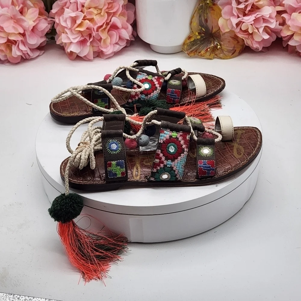 Sam Edelman Gretchen Mixed Color Gladiator Tassel Ethnic Sandals Size 7.5 - Picture 10 of 16